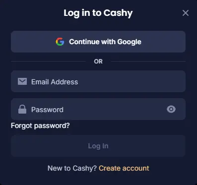 Cashy Casino Login Process